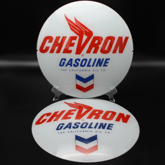CHEVRON GASOLINE 13.5" GLASS FACES FOR GAS PUMP GLOBE (SET OF 2)