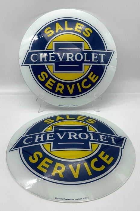 CHEVROLET SALES & SERVICE 13.5" GLASS FACES FOR GAS PUMP GLOBE (SET OF 2)