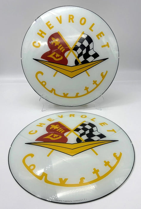 CHEVROLET CORVETTE 13.5" GLASS FACES FOR GAS PUMP GLOBE (SET OF 2)