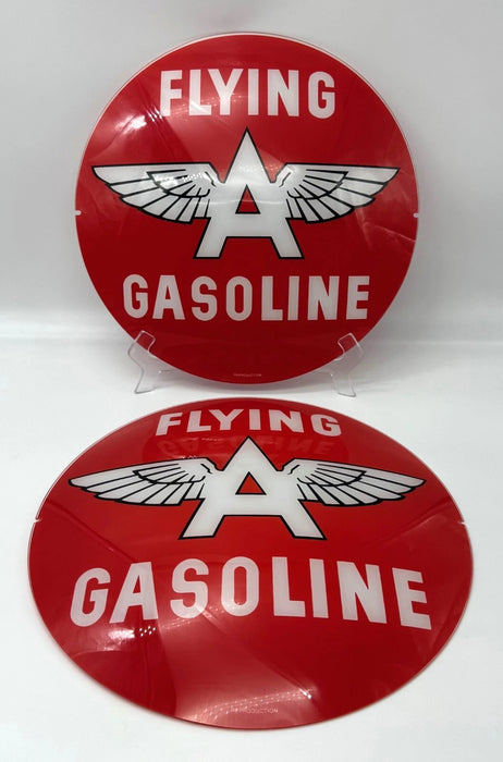 FLYING A GASOLINE RED BACKGROUND 13.5" GLASS FACES FOR GAS PUMP GLOBE (SET OF 2)