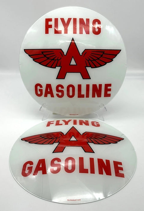 FLYING A GASOLINE WHITE BACKGROUND 13.5" GLASS FACES FOR GAS PUMP GLOBE (SET OF 2)