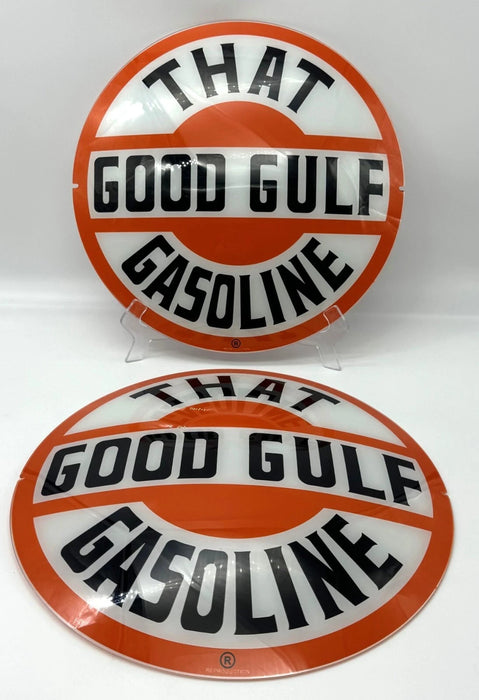 THAT GOOD GULF GASOLINE 13.5" GLASS FACES FOR GAS PUMP GLOBE (SET OF 2)
