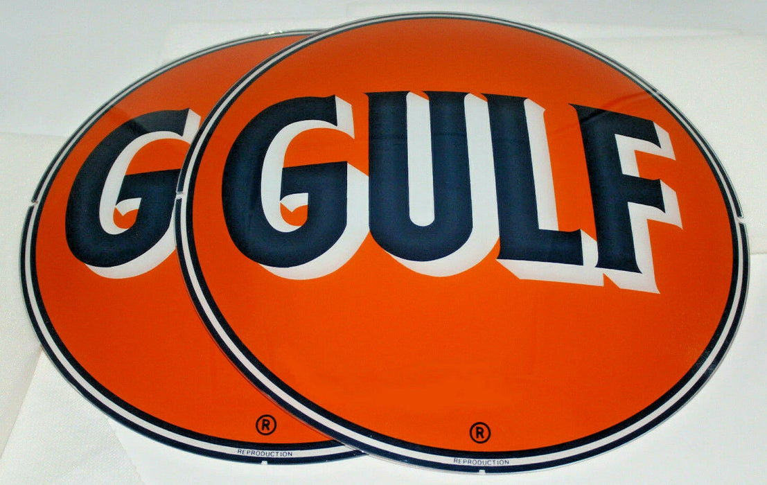 GULF 13.5" GLASS FACES FOR GAS PUMP GLOBE (SET OF 2)