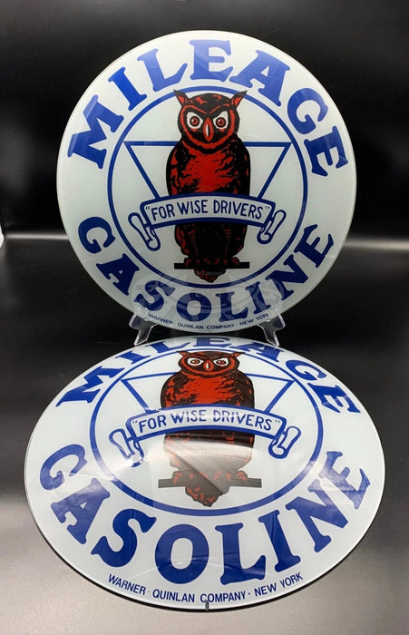 MILEAGE GASOLINE 15" GLASS FACES FOR GAS PUMP GLOBE (SET OF 2)