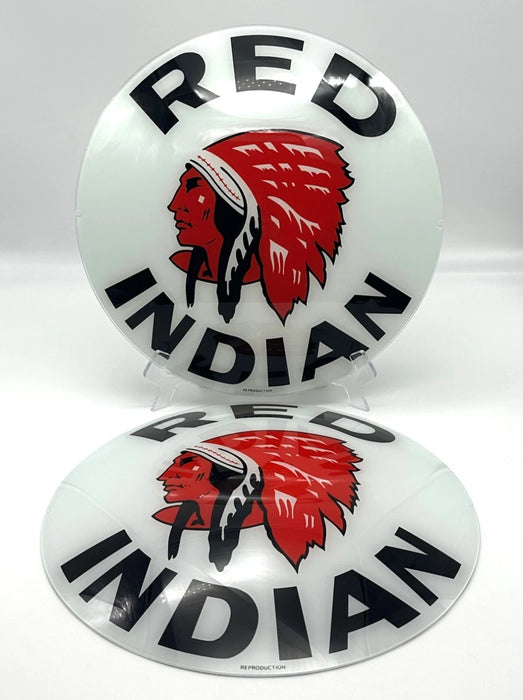 RED INDIAN 13.5" GLASS FACES FOR GAS PUMP GLOBE (SET OF 2)