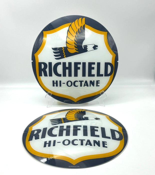 RICHFIELD HI-OCTANE 13.5" GLASS FACES FOR GAS PUMP GLOBE (SET OF 2)