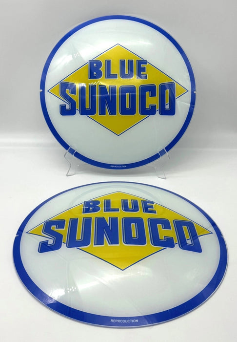 SUNOCO BLUE 13.5" GLASS FACES FOR GAS PUMP GLOBE (SET OF 2)