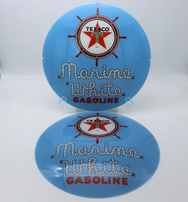 TEXACO MARINE WHITE GASOLINE 13.5" GLASS FACES FOR GAS PUMP GLOBE (SET OF 2)