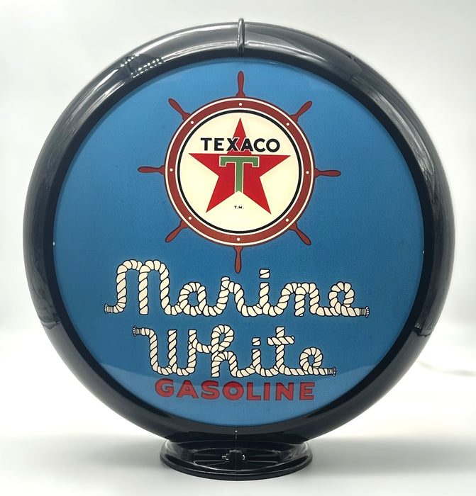 TEXACO MARINE WHITE GASOLINE IN BLUE 13.5" GAS PUMP GLOBE - FREE SHIPPING!!