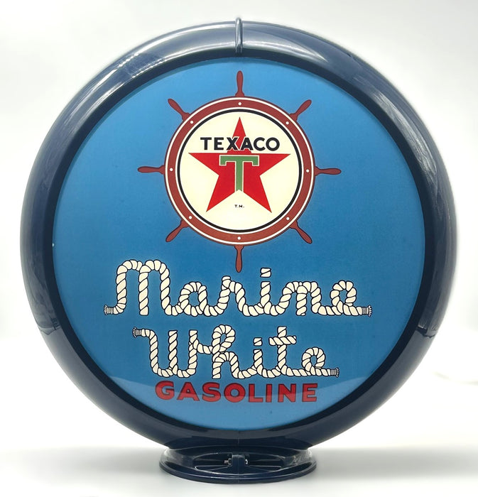 TEXACO MARINE WHITE GASOLINE IN BLUE 13.5" GAS PUMP GLOBE - FREE SHIPPING!!