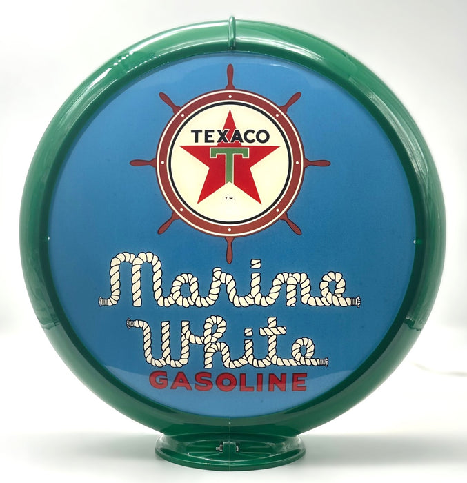 TEXACO MARINE WHITE GASOLINE IN BLUE 13.5" GAS PUMP GLOBE - FREE SHIPPING!!