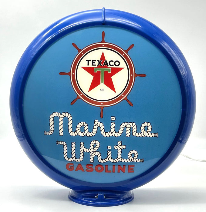 TEXACO MARINE WHITE GASOLINE IN BLUE 13.5" GAS PUMP GLOBE - FREE SHIPPING!!