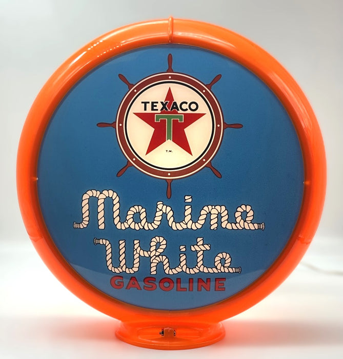 TEXACO MARINE WHITE GASOLINE IN BLUE 13.5" GAS PUMP GLOBE - FREE SHIPPING!!