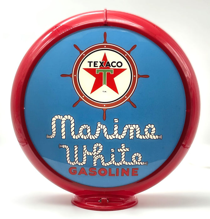 TEXACO MARINE WHITE GASOLINE IN BLUE 13.5" GAS PUMP GLOBE - FREE SHIPPING!!