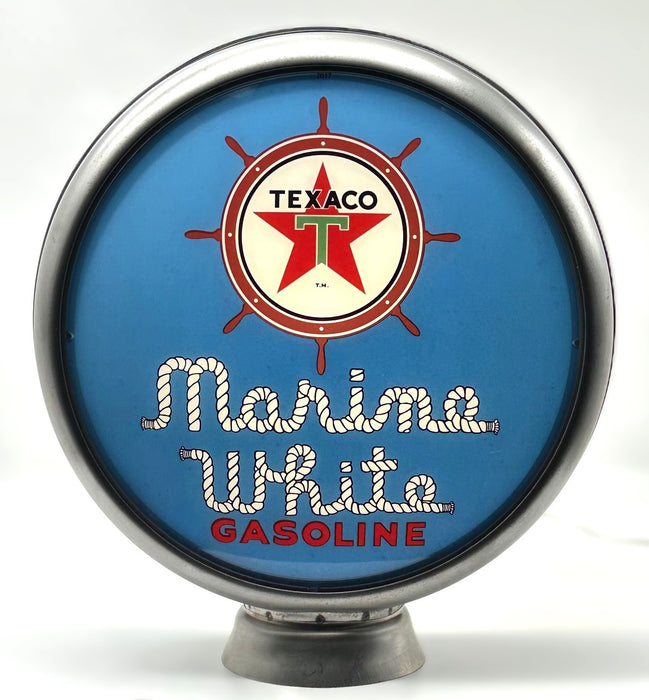 TEXACO MARINE WHITE GASOLINE IN BLUE 13.5" GAS PUMP GLOBE - FREE SHIPPING!!