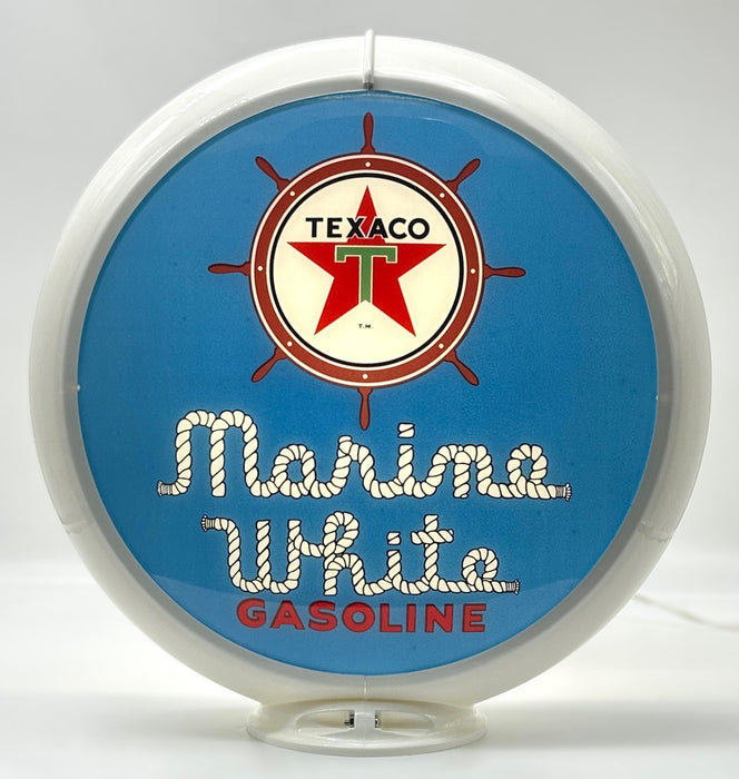 TEXACO MARINE WHITE GASOLINE IN BLUE 13.5" GAS PUMP GLOBE - FREE SHIPPING!!