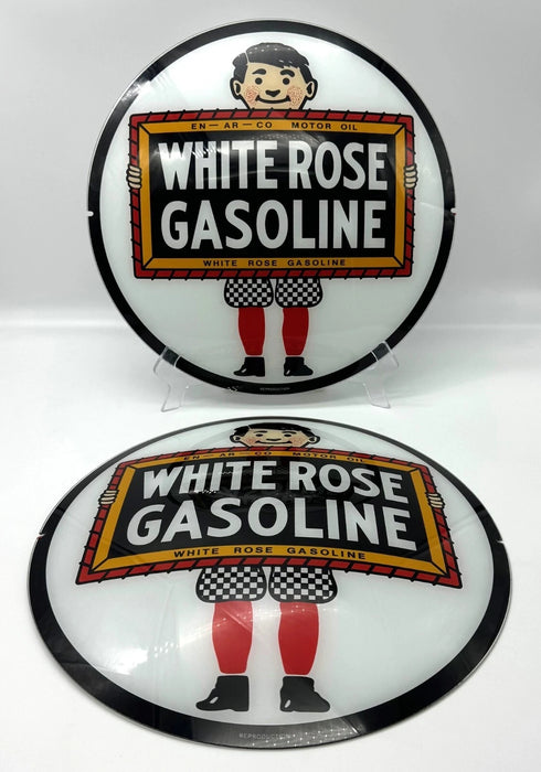 WHITE ROSE GASOLINE (BOY) 13.5" GLASS FACES FOR GAS PUMP GLOBE (SET OF 2)