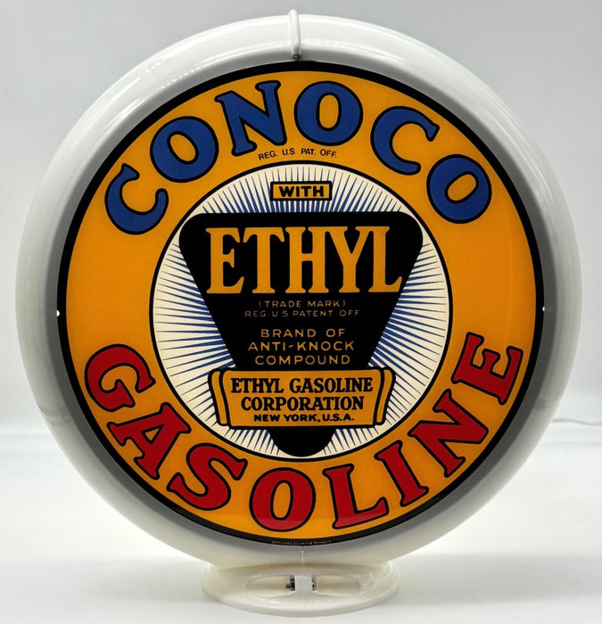 CONOCO ETHYL GASOLINE YELLOW Gas Pump Globe - FREE SHIPPING!!