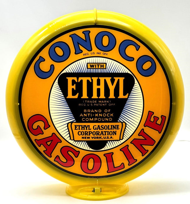 CONOCO ETHYL GASOLINE YELLOW Gas Pump Globe - FREE SHIPPING!!