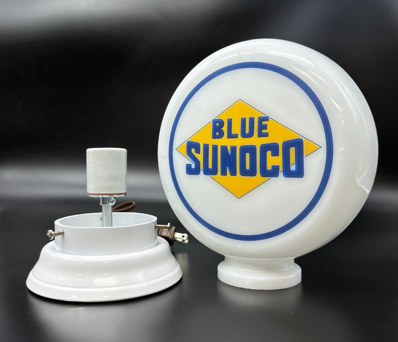 BLUE SUNOCO 8" Mini Glass Gas Pump Globe