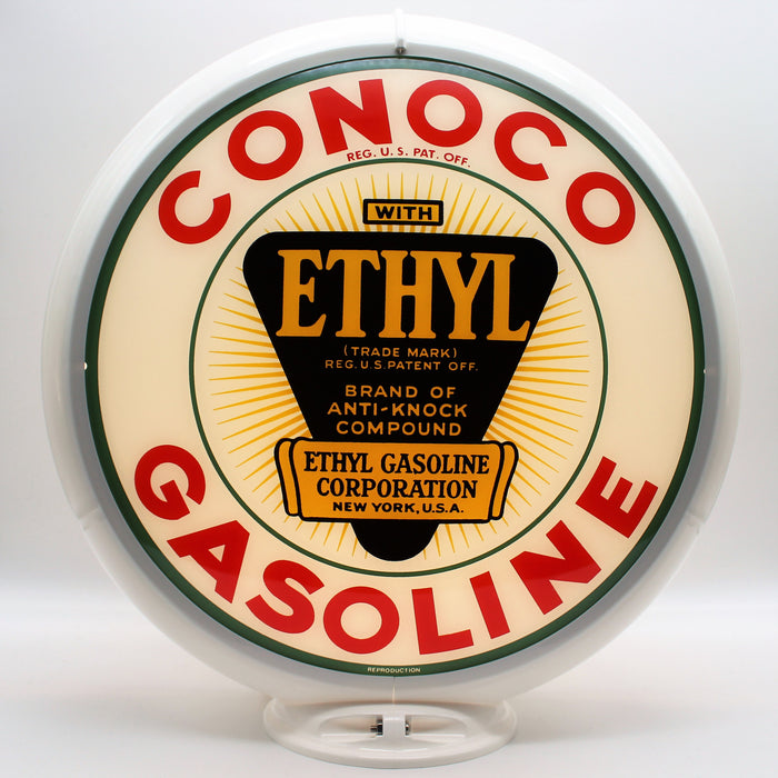 CONOCO ETHYL GASOLINE WHITE Gas Pump Globe Face / Lens