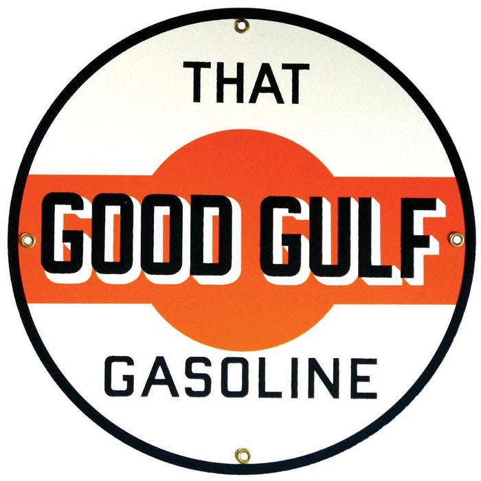 GULF "THAT GOOD GULF GASOLINE" 12" Porcelain Sign